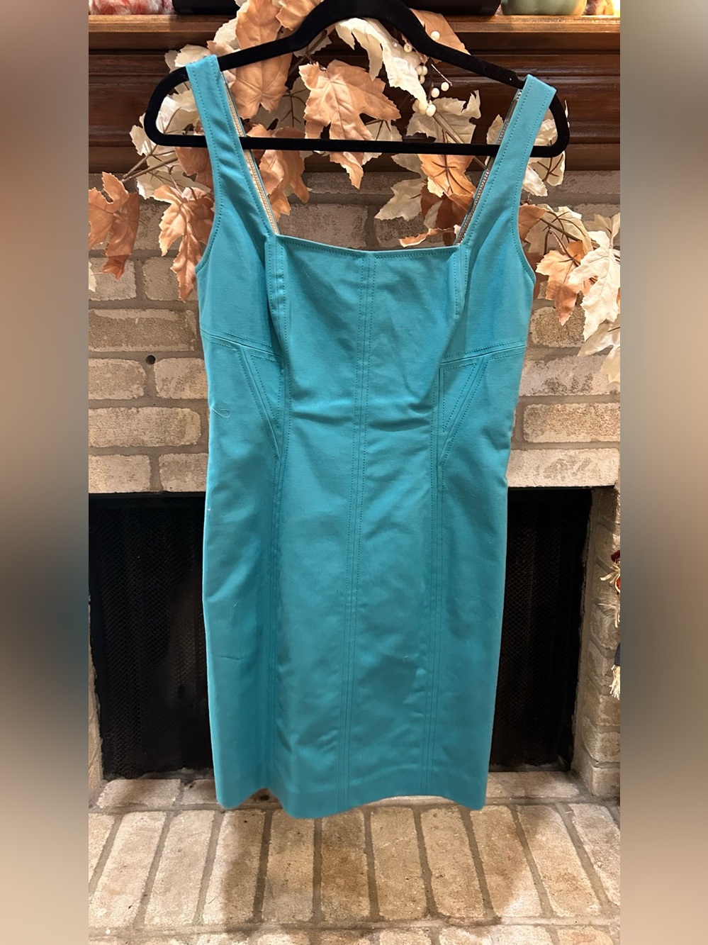 Elie Tahari Turquoise Square-Neck Sheath Dress EUC